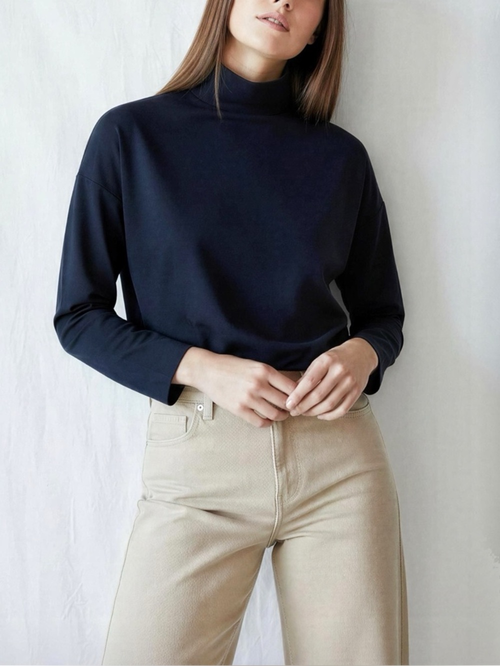 EMERSON FRY Edie Mock Turtleneck Top, Black, XS